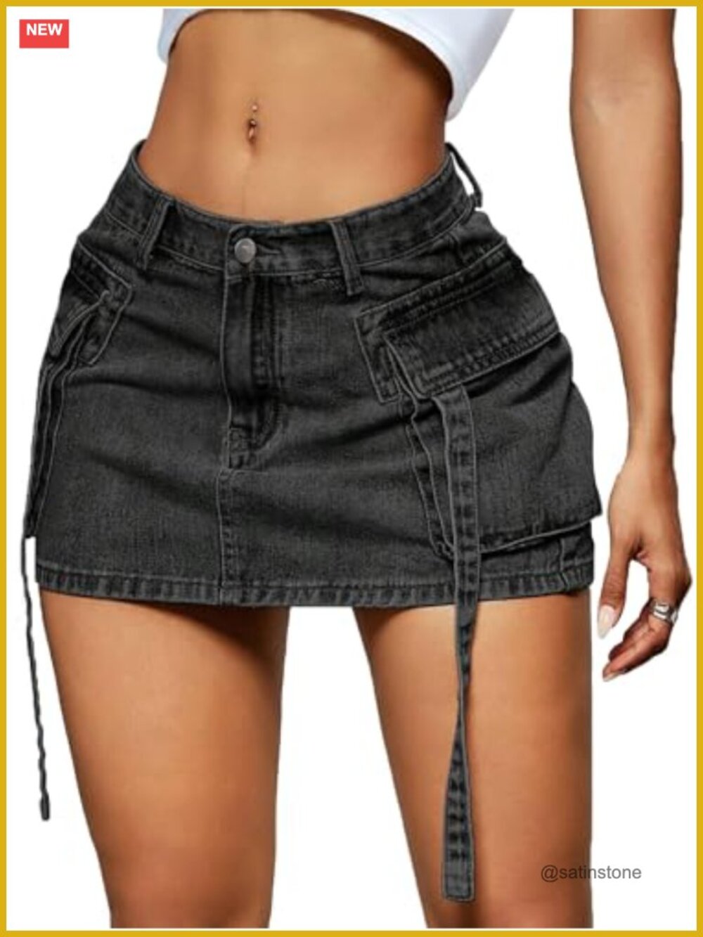 Women Denim Cargo Mini Skirt Low Waist Y2K With Pockets